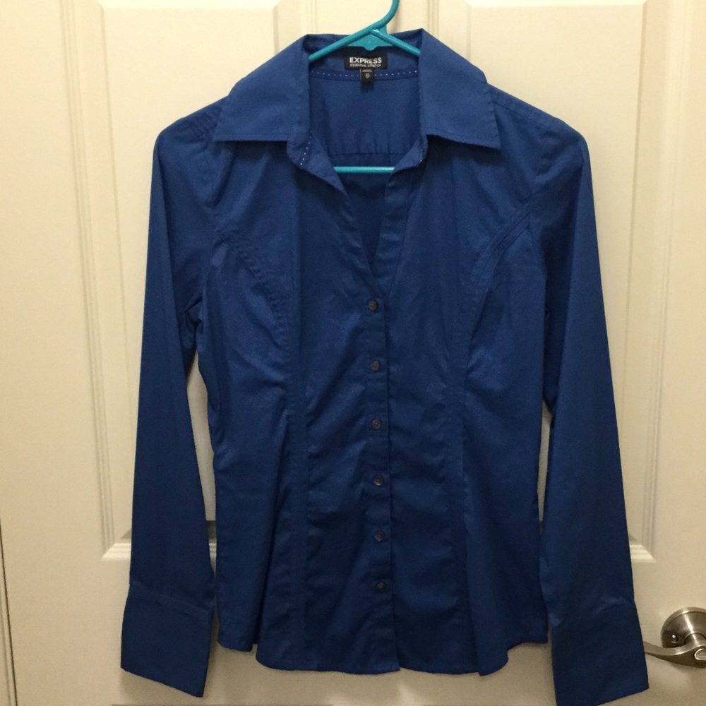 EUC Express Essential Stretch button up shirt blue