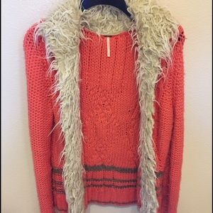 Pink Knitted Sweater Jacket w/ Faux Fur