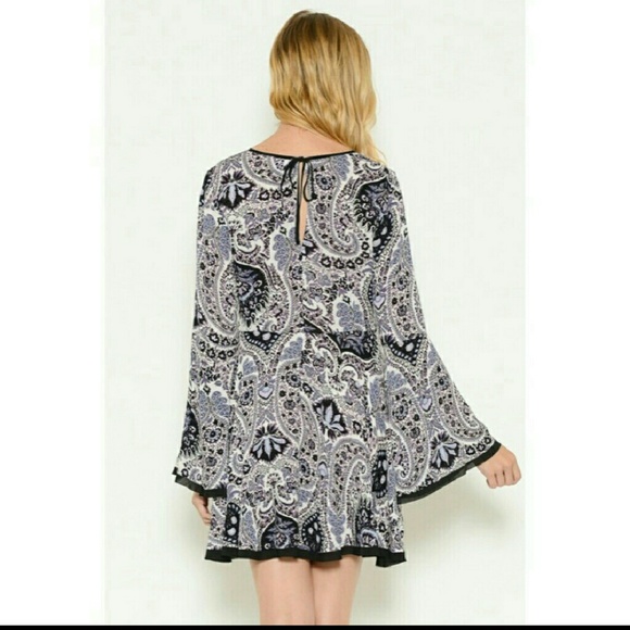 Final price! Paisley Print Bell Sleeve Dress - Picture 3 of 4