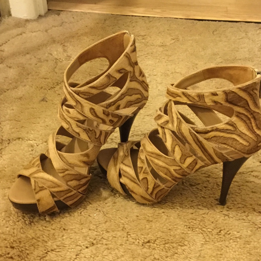 Calf hair, strappy, stiletto shoe