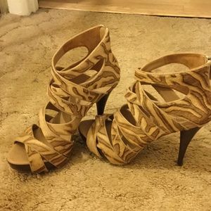 Calf hair, strappy, stiletto shoe