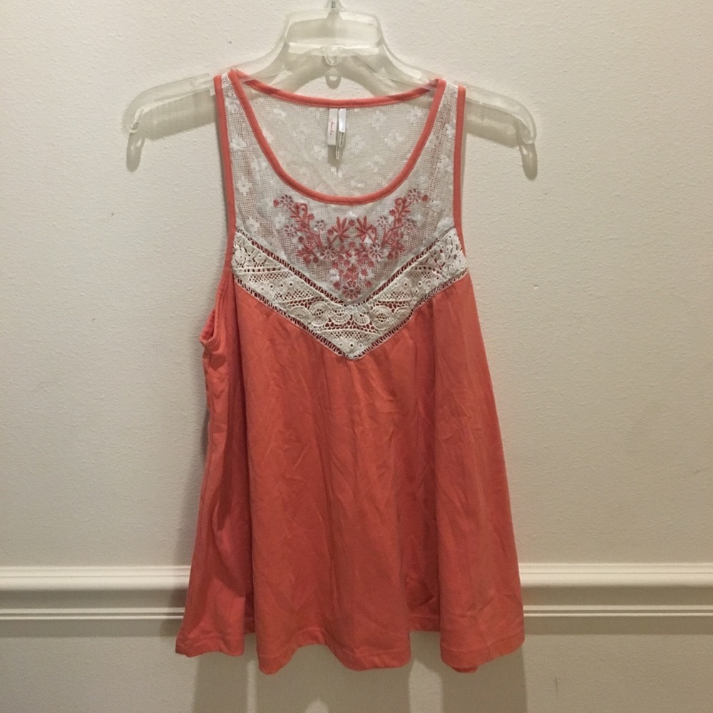 peach top with lace