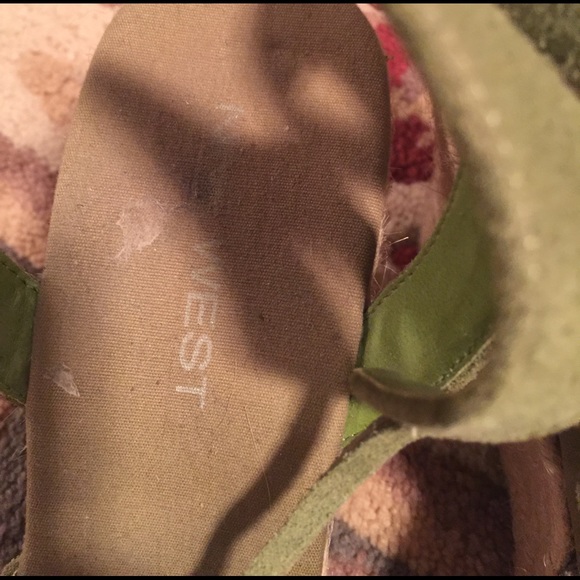 NINE WEST Olive Green Suede Tie Wedges - Picture 2 of 4