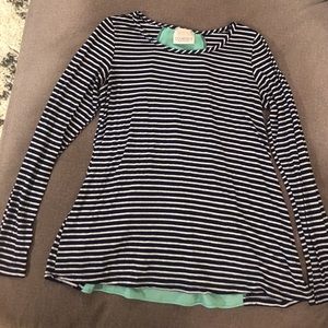 Navy & White Long-sleeve Top