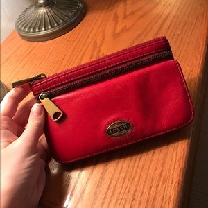 Red leather Fossil wallet