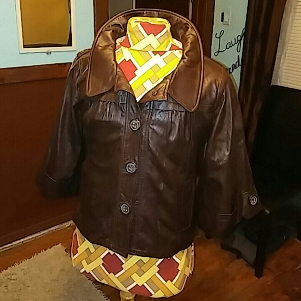Mike and Chris brown half sleeve leather jacket