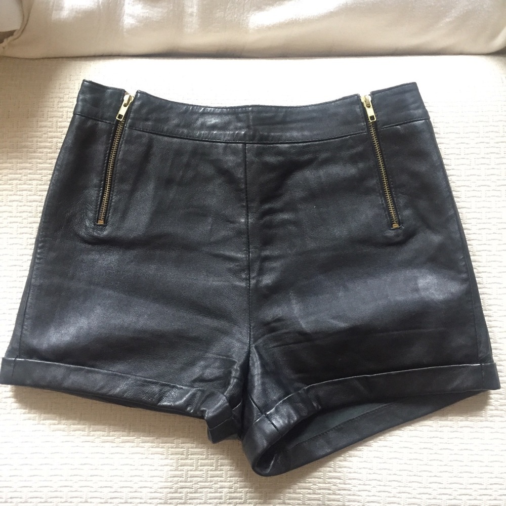 Topshop leather shorts. Black. 100% leather.