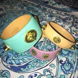 Coach Leather Goldtone Turn Lock Bangles