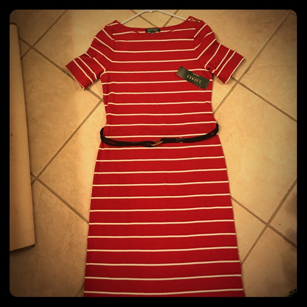 NWT red & white striped nautical dress.