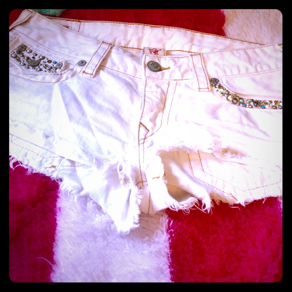 Authentic True Religion white shorts with jewels