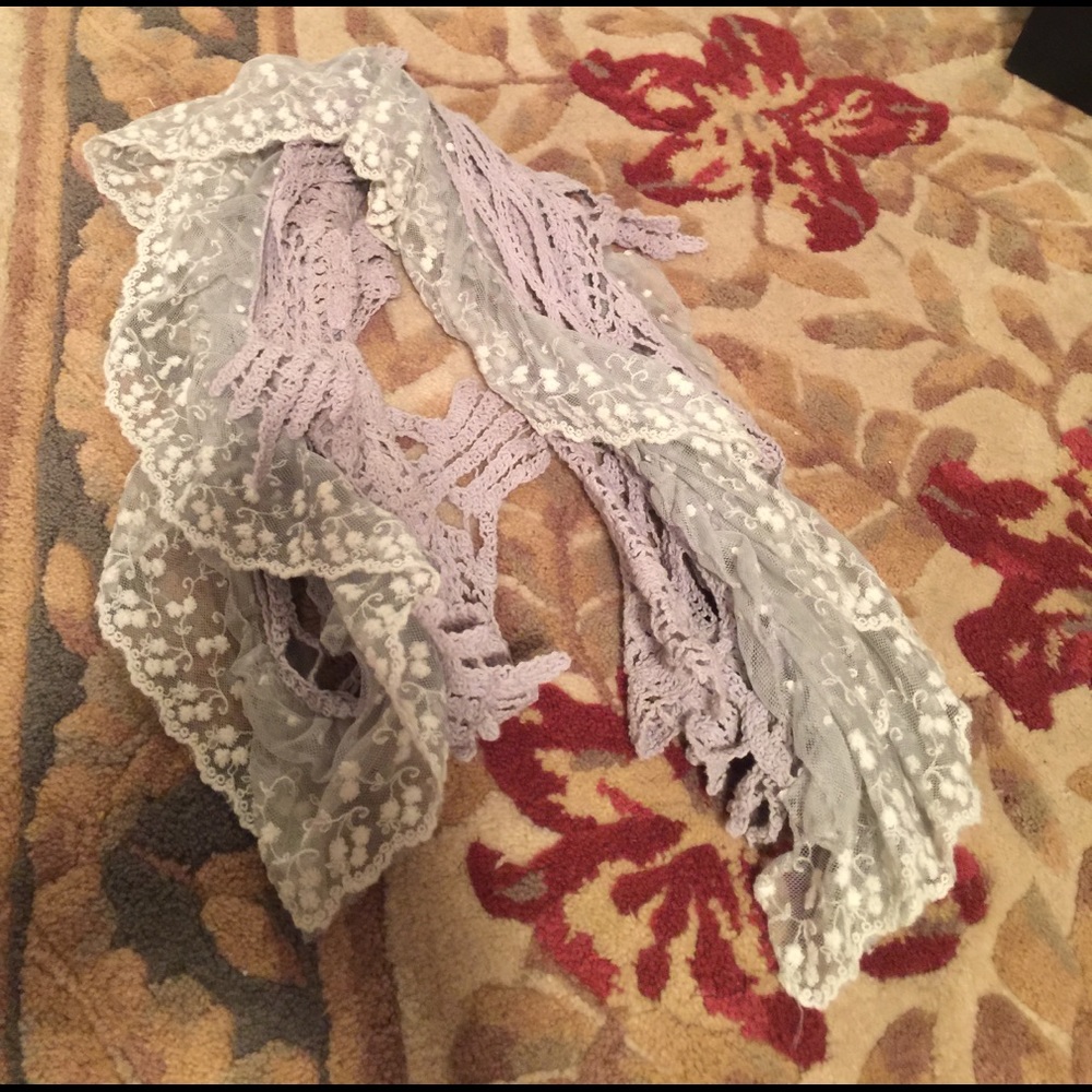 Grey Crochet & Embroidered Lace Scarf