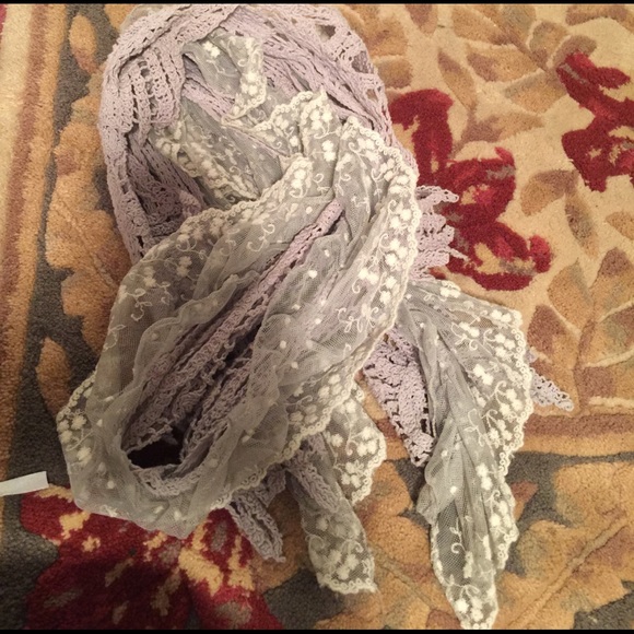 Grey Crochet & Embroidered Lace Scarf - Picture 2 of 3