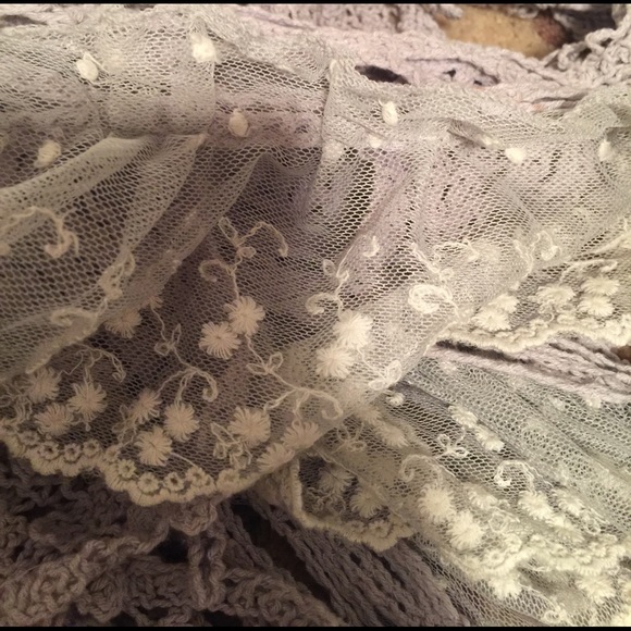 Grey Crochet & Embroidered Lace Scarf - Picture 3 of 3