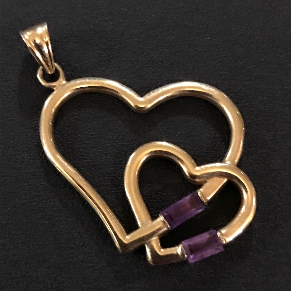 Large double heart and Amethyst pendent💕