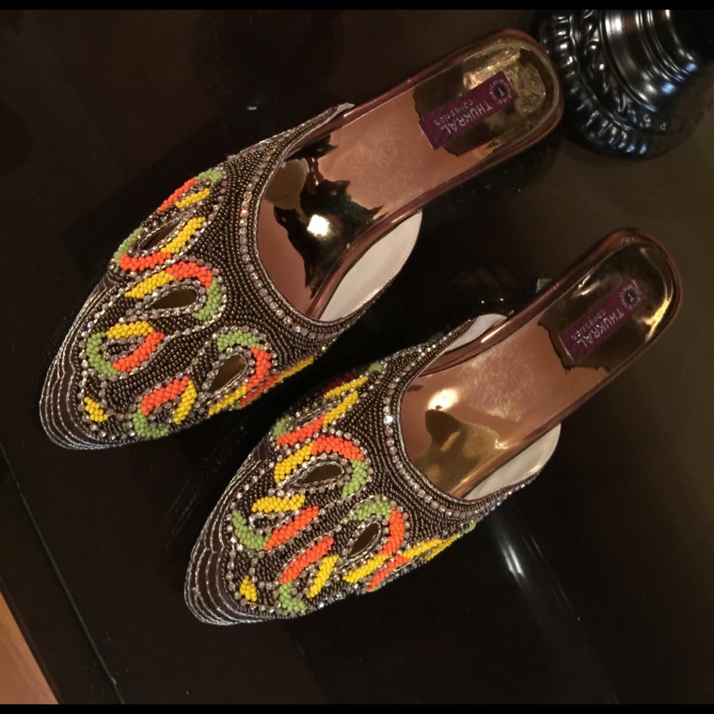 Beads and stone work slip-ons.