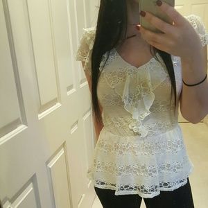 American Rag Cream Lace Top