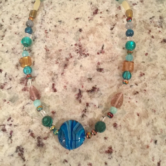 Artisan glass necklace and earring set - Picture 2 of 4