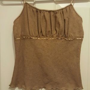 Wet Seal tan/gold lace camisole with ribbon detail