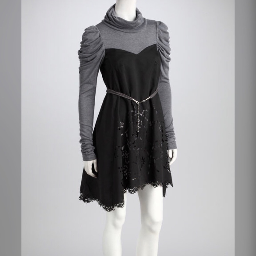 NWT Black Eyelet Turtleneck Dress, L