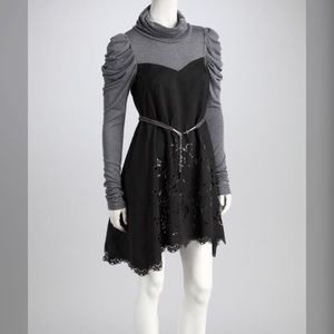 NWT Black Eyelet Turtleneck Dress, L