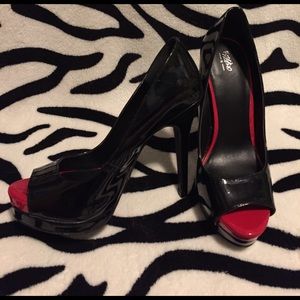 Black Peep-toe Heels with Red Toe