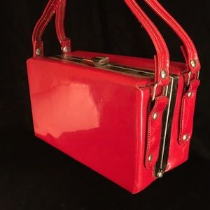 Vintage red patten/vinyl box purse.