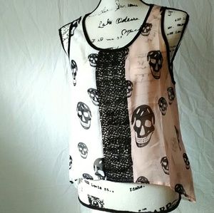 Sheer Skull & Lace High Low Tank Top M