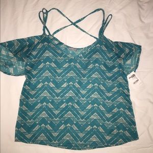 Teal Chevron Patterned Blouse