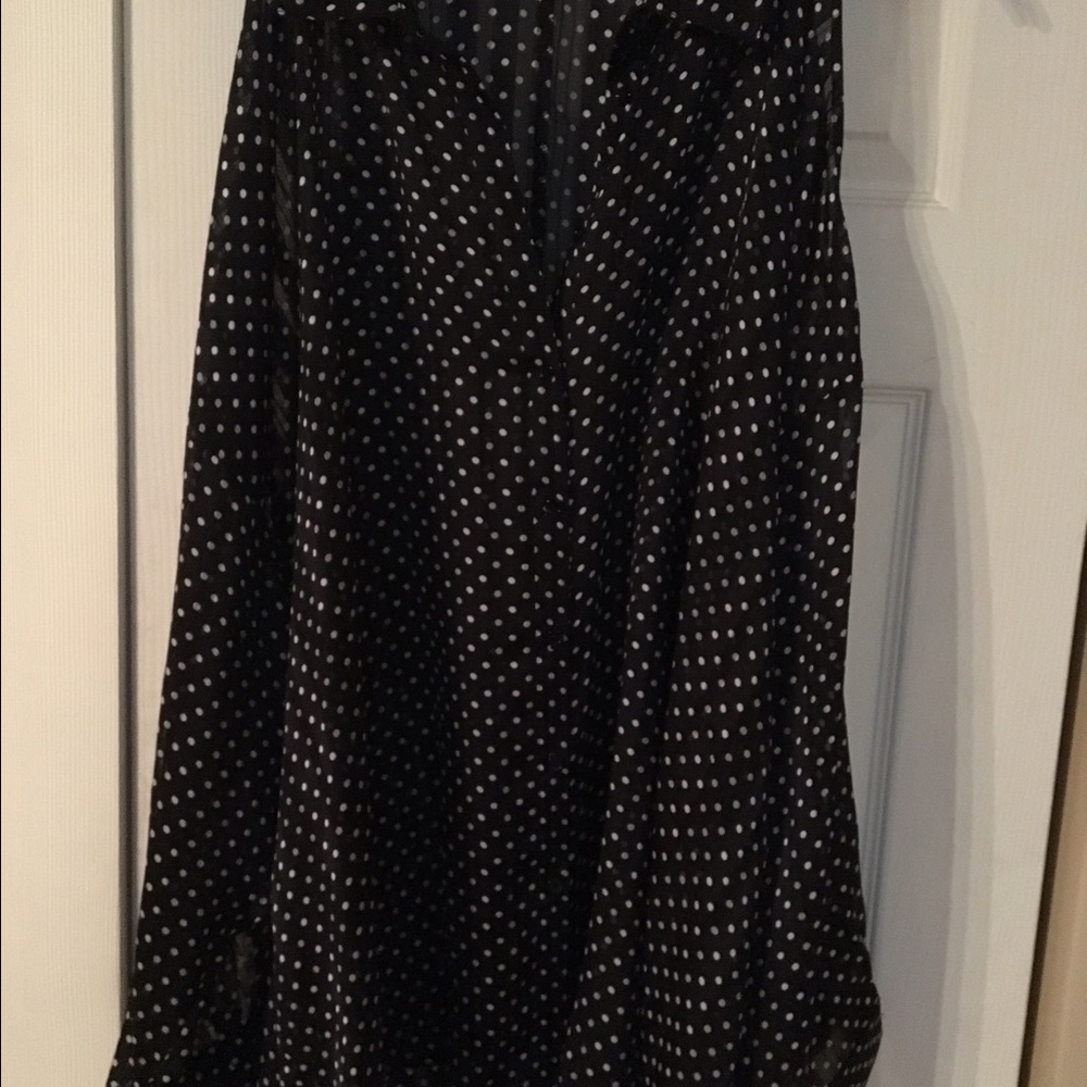 Black polkadot long sleeve button down blouse