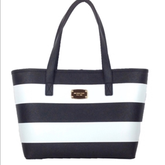 Michael Kors Handbags - Michael Kors Jet Set black white stripe tote