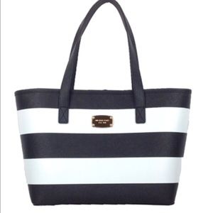 Michael Kors Jet Set black white stripe tote
