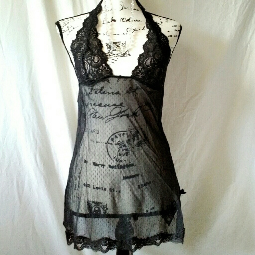 SALE Victoria's Secret Sheer Lace Halter Nightie L