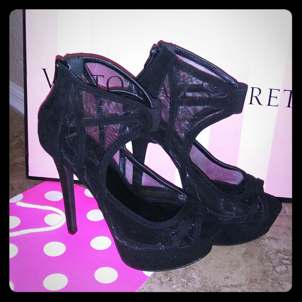 Black mesh sexy high heels