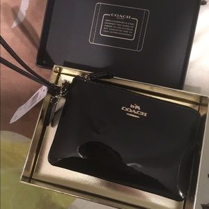 Coach black patent leather wristlet brand new