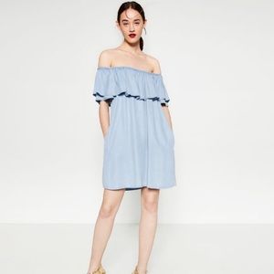 EASTER SALE zara off the shoulder chambray dress