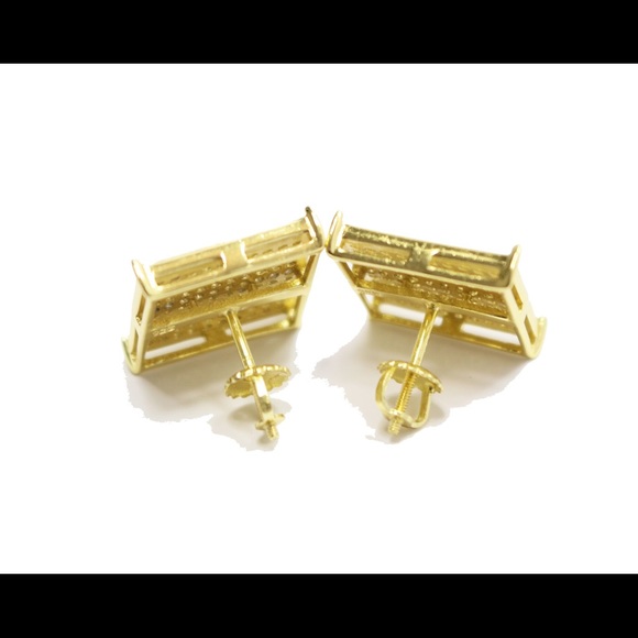 Mens 14K Gold Large Square Flat Screen Earrings - Picture 4 of 4