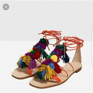 Brand new zara size 38 pom pom sandals!
