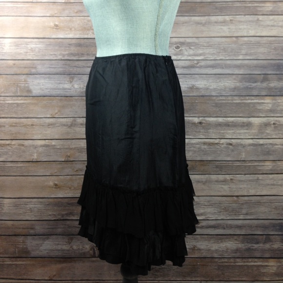 Eileen Fisher Black Side Zip Ruffle Hem Silk Skirt - Picture 2 of 4