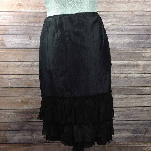 Eileen Fisher Black Side Zip Ruffle Hem Silk Skirt - Picture 3 of 4