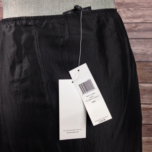 Eileen Fisher Black Side Zip Ruffle Hem Silk Skirt - Picture 4 of 4