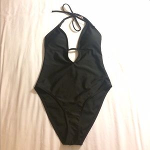 Missguided Halter Neck Plunge Swimsuit Black
