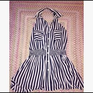 Vertical Striped Chiffon Collar Tank