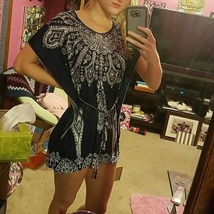 Navy and white swimsuit cover-up