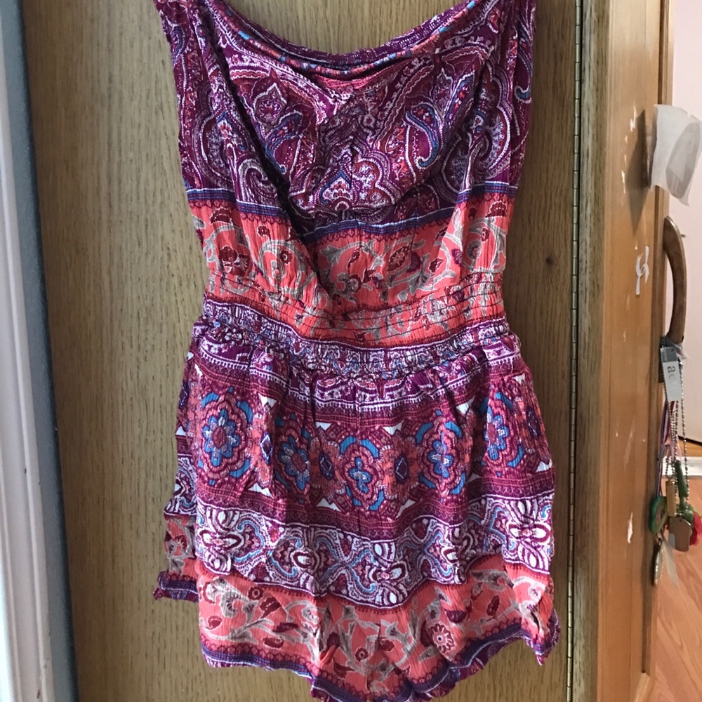 strapless patterned romper