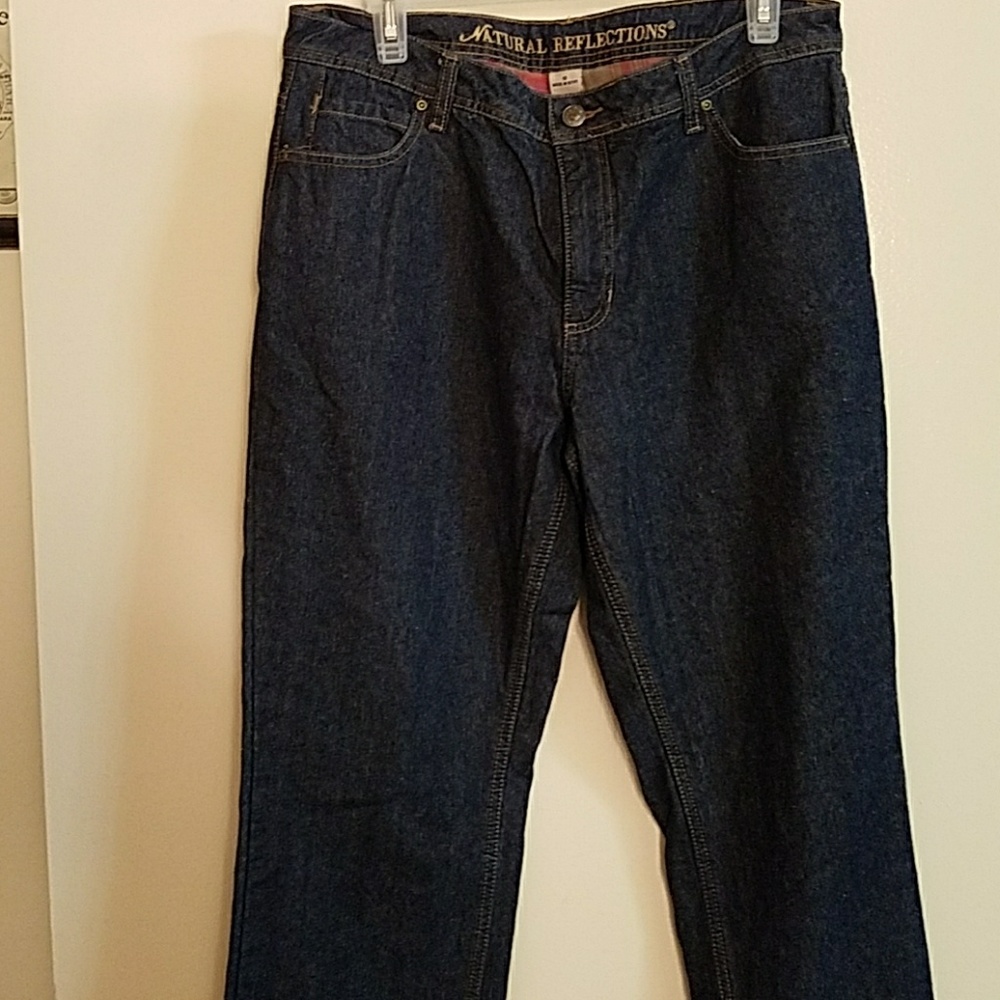 Plaid fleece lined denim jeans