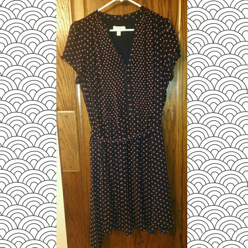Prelude dress-navy & coral polka dots