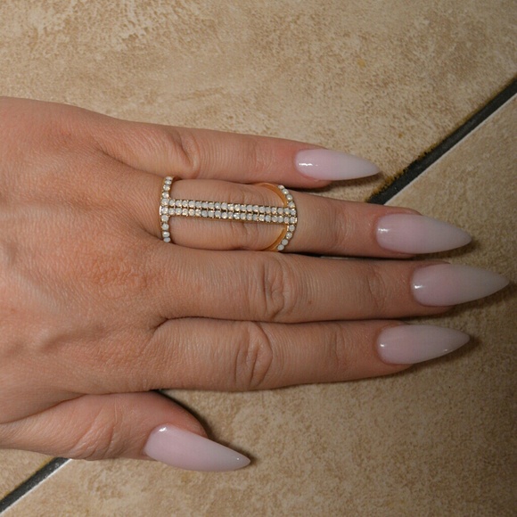 Brand New Gold Midi Knuckle Pave Bar Ring - Picture 3 of 4