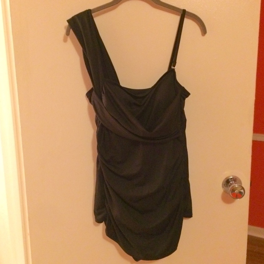 Skirted One Shoulder Grecian Swimsuit w/ Ruching