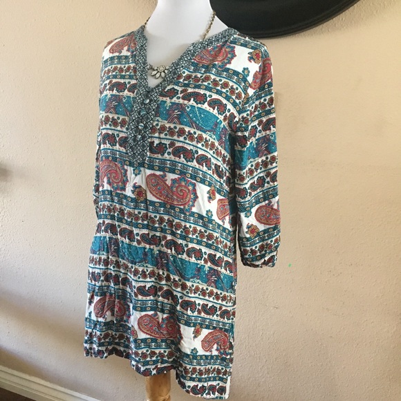 Umgee teal paisley print boho top/tunic - Picture 2 of 8