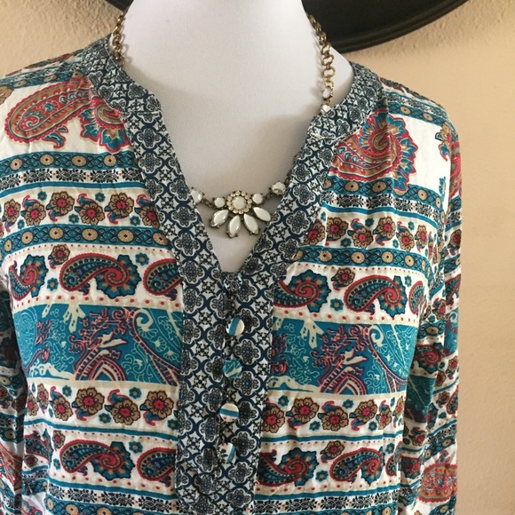Umgee teal paisley print boho top/tunic - Picture 3 of 8